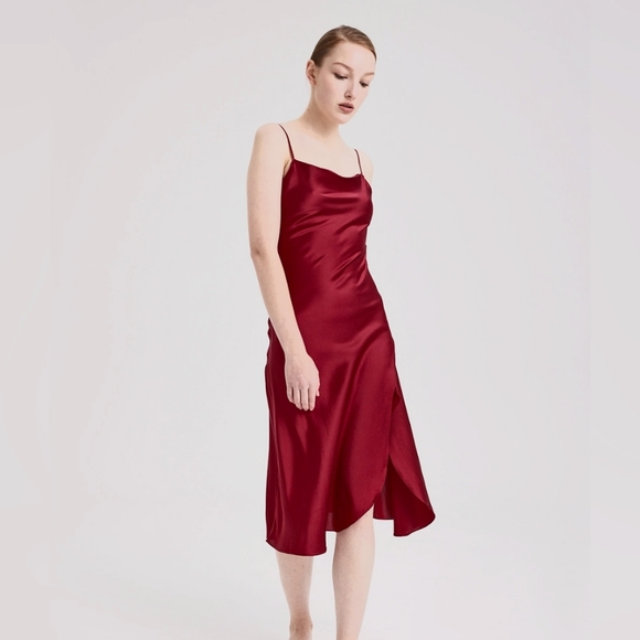 NWT Ruby Side-Split Silk Dress (Rosy Red) - NAP - Picture 2 of 12